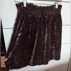 Soft Brown 100% Silk Velvet Mini Skirt Short Pockets Elastic Waist Small